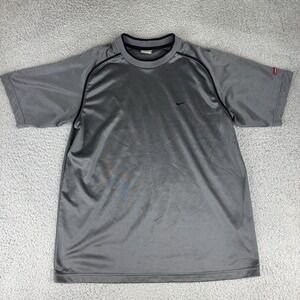 Vintage Nike Shirt Mens Medium‎ Gray Solid Short Sleeve Crewneck Embroidered Y2K
